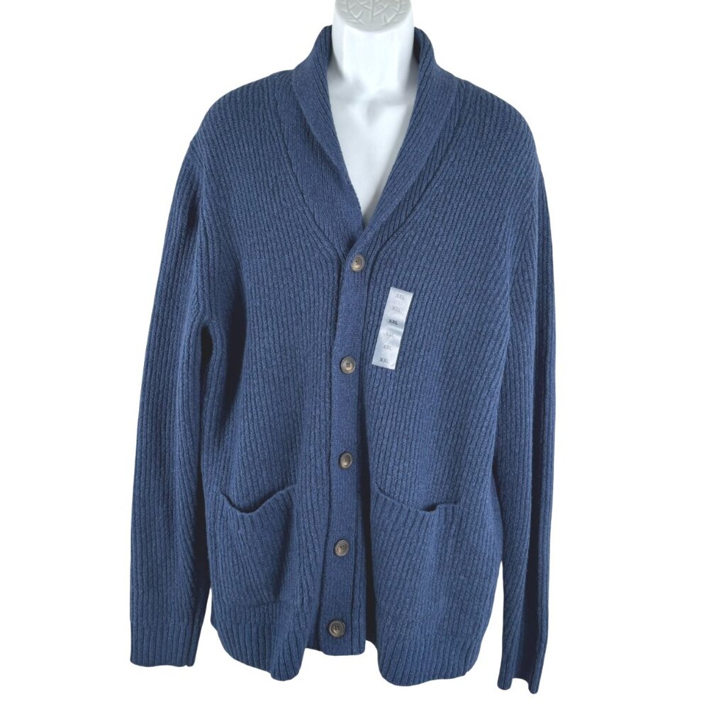 Old Navy Shawl Collar Cardigan Sweater Mens 2XL Blue Ribbed NWT CJ-2276‎